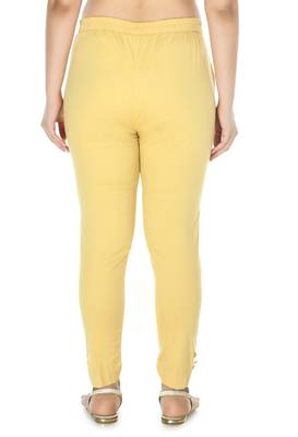 Beige Cotton  Plain Stitched   Pants 3