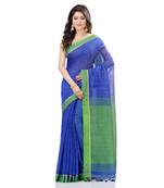  dark blue hand woven cotton saree with blouse