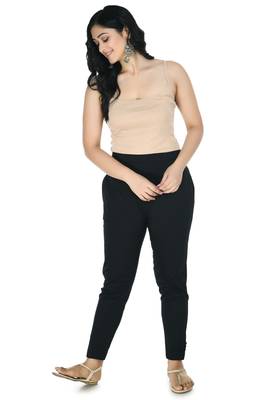 Black  Cotton  Plain Stitched   Pants 4