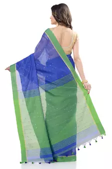   dark blue hand woven cotton saree with blouse