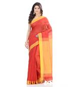 Red hand woven cotton saree with blouse