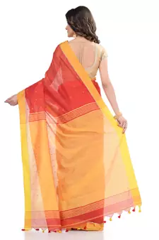 Red hand woven cotton saree with blouse