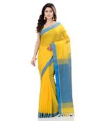 Yellow hand woven cotton saree with blouse