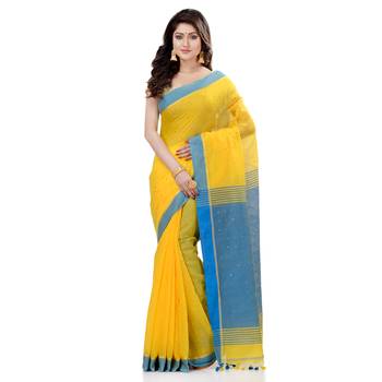 Yellow hand woven cotton saree with blouse 2