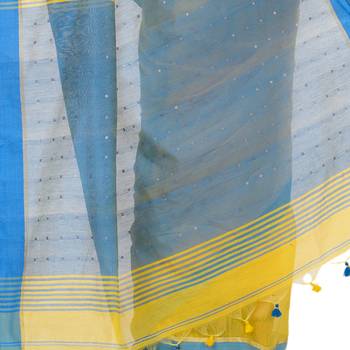 Yellow hand woven cotton saree with blouse 4