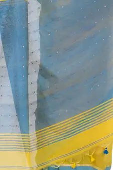 Yellow hand woven cotton saree with blouse