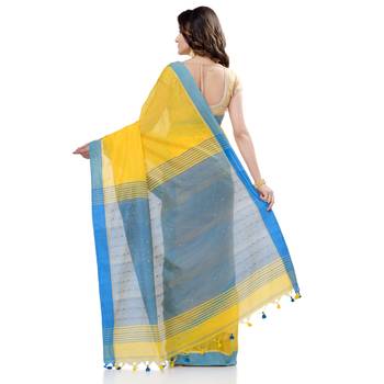 Yellow hand woven cotton saree with blouse 5