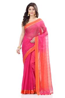 Pink hand woven cotton saree with blouse