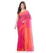 Pink hand woven cotton saree with blouse