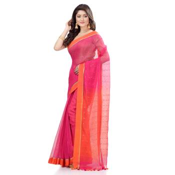 Pink hand woven cotton saree with blouse 2