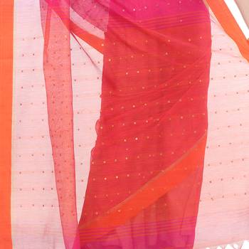 Pink hand woven cotton saree with blouse 3