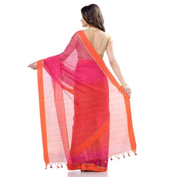 Pink hand woven cotton saree with blouse 4
