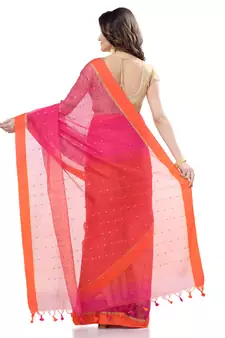 Pink hand woven cotton saree with blouse