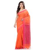 Orange hand woven cotton saree with blouse