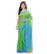 Green hand woven cotton saree with blouse