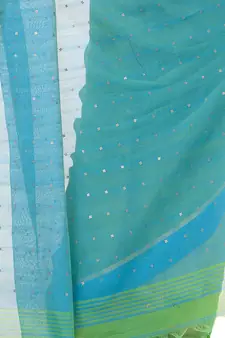 Green hand woven cotton saree with blouse