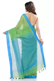 Green hand woven cotton saree with blouse