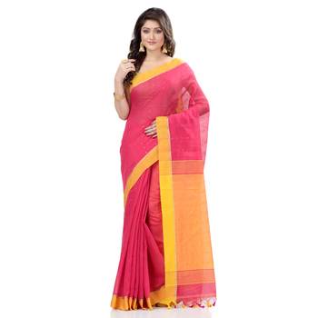 Pink hand woven cotton saree with blouse 1
