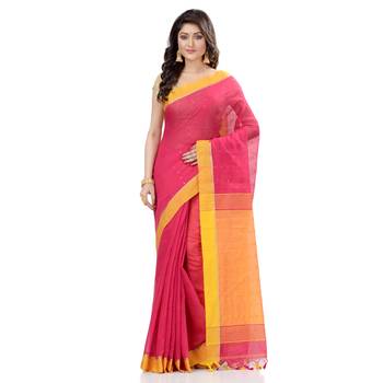 Pink hand woven cotton saree with blouse 2
