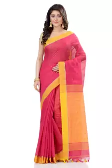 Pink hand woven cotton saree with blouse
