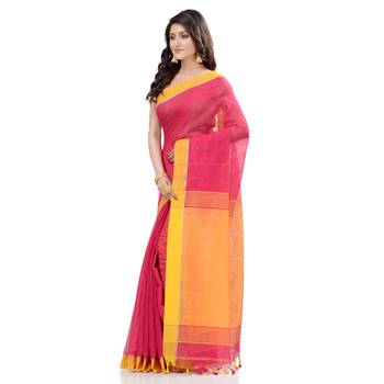 Pink hand woven cotton saree with blouse 3