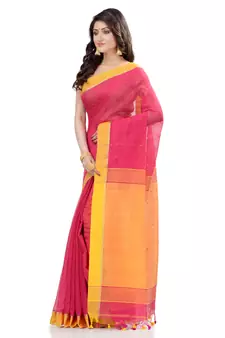Pink hand woven cotton saree with blouse
