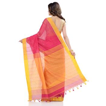 Pink hand woven cotton saree with blouse 5