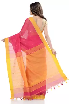 Pink hand woven cotton saree with blouse