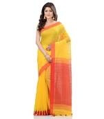 Yellow hand woven cotton saree with blouse