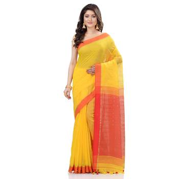 Yellow hand woven cotton saree with blouse 2