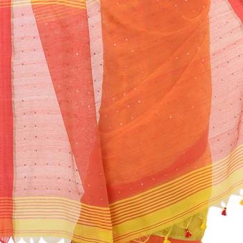 Yellow hand woven cotton saree with blouse 4
