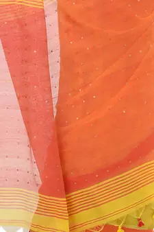 Yellow hand woven cotton saree with blouse