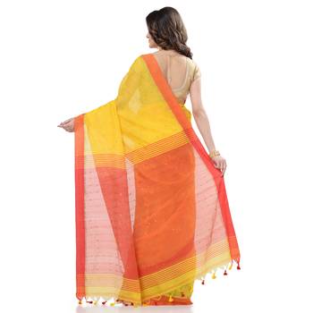 Yellow hand woven cotton saree with blouse 5