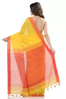 Yellow hand woven cotton saree with blouse