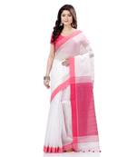 White hand woven cotton saree with blouse