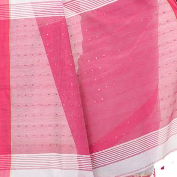 White hand woven cotton saree with blouse 4