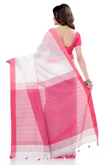 White hand woven cotton saree with blouse