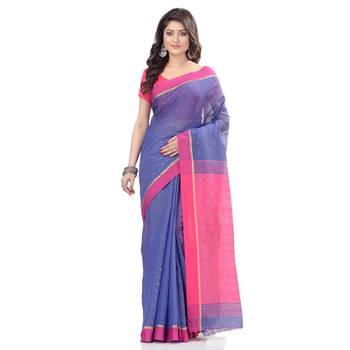 Blue hand woven cotton saree with blouse 1