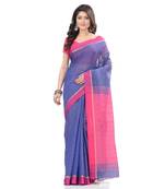 Blue hand woven cotton saree with blouse