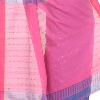 Blue hand woven cotton saree with blouse 4