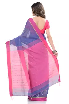 Blue hand woven cotton saree with blouse