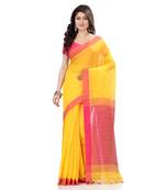 Yellow hand woven cotton saree with blouse
