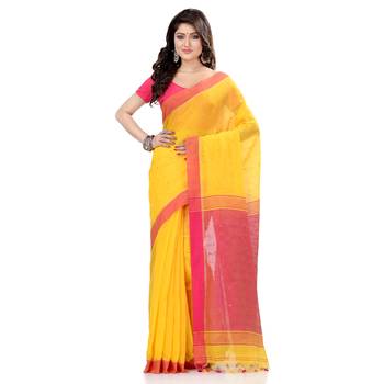 Yellow hand woven cotton saree with blouse 2