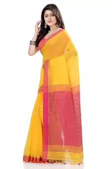 Yellow hand woven cotton saree with blouse