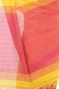 Yellow hand woven cotton saree with blouse