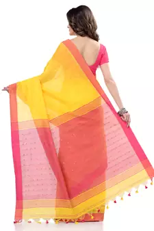 Yellow hand woven cotton saree with blouse