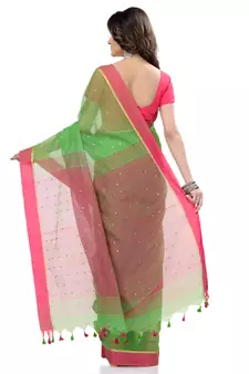 Green hand woven cotton saree with blouse