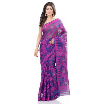 Purple Hand Woven Cotton Saree Without Blouse 1