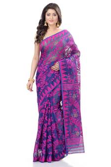 Purple Hand Woven Cotton Saree Without Blouse