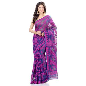 Purple Hand Woven Cotton Saree Without Blouse 2